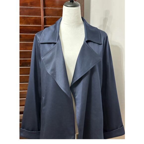Adrianna Papell Women's Open Front Trench Jacket Blue Back Yoke Collar M NWT - Picture 3 of 10